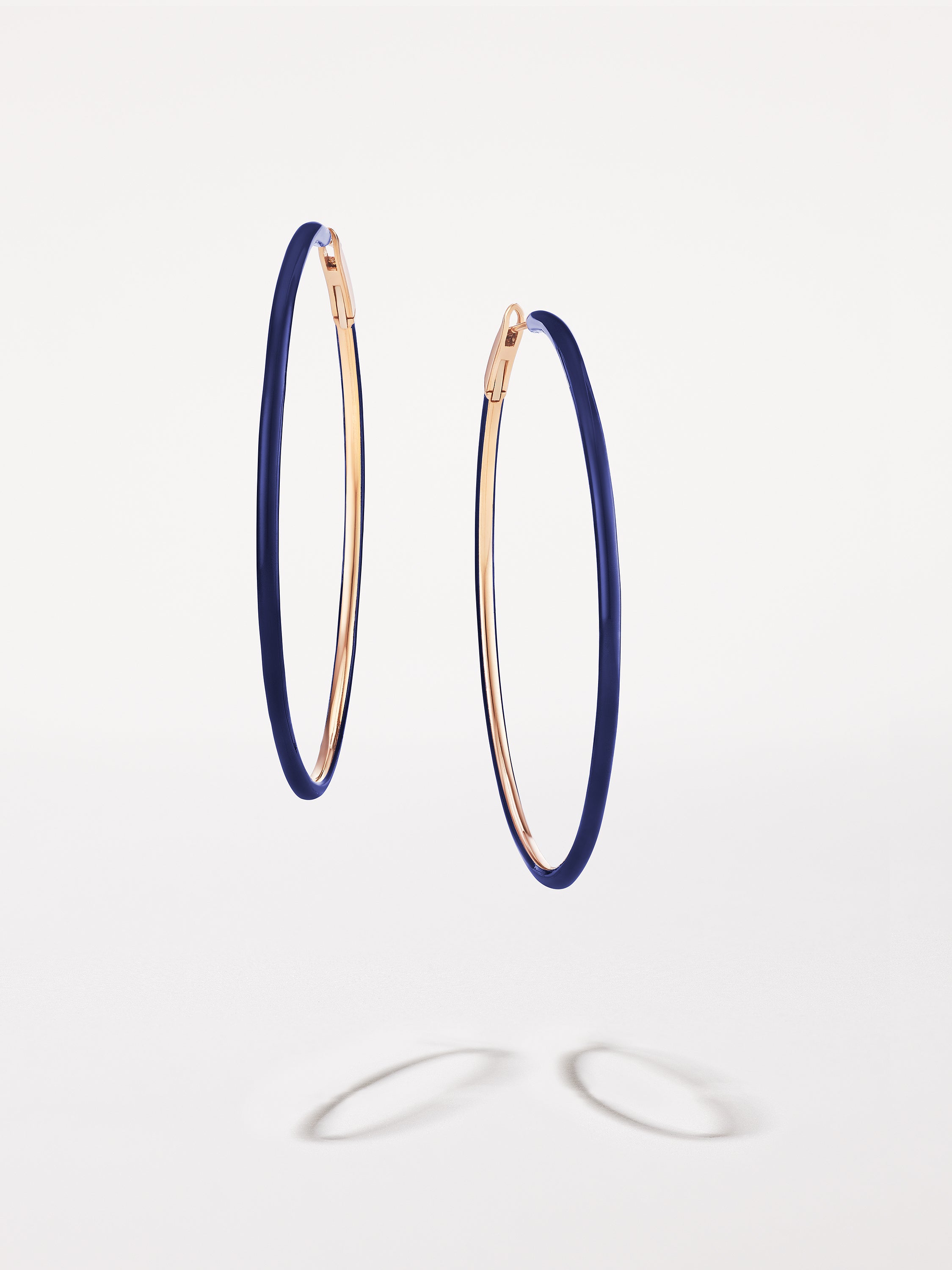 18K Rose Gold Large Deep Blue Enamel Hoops