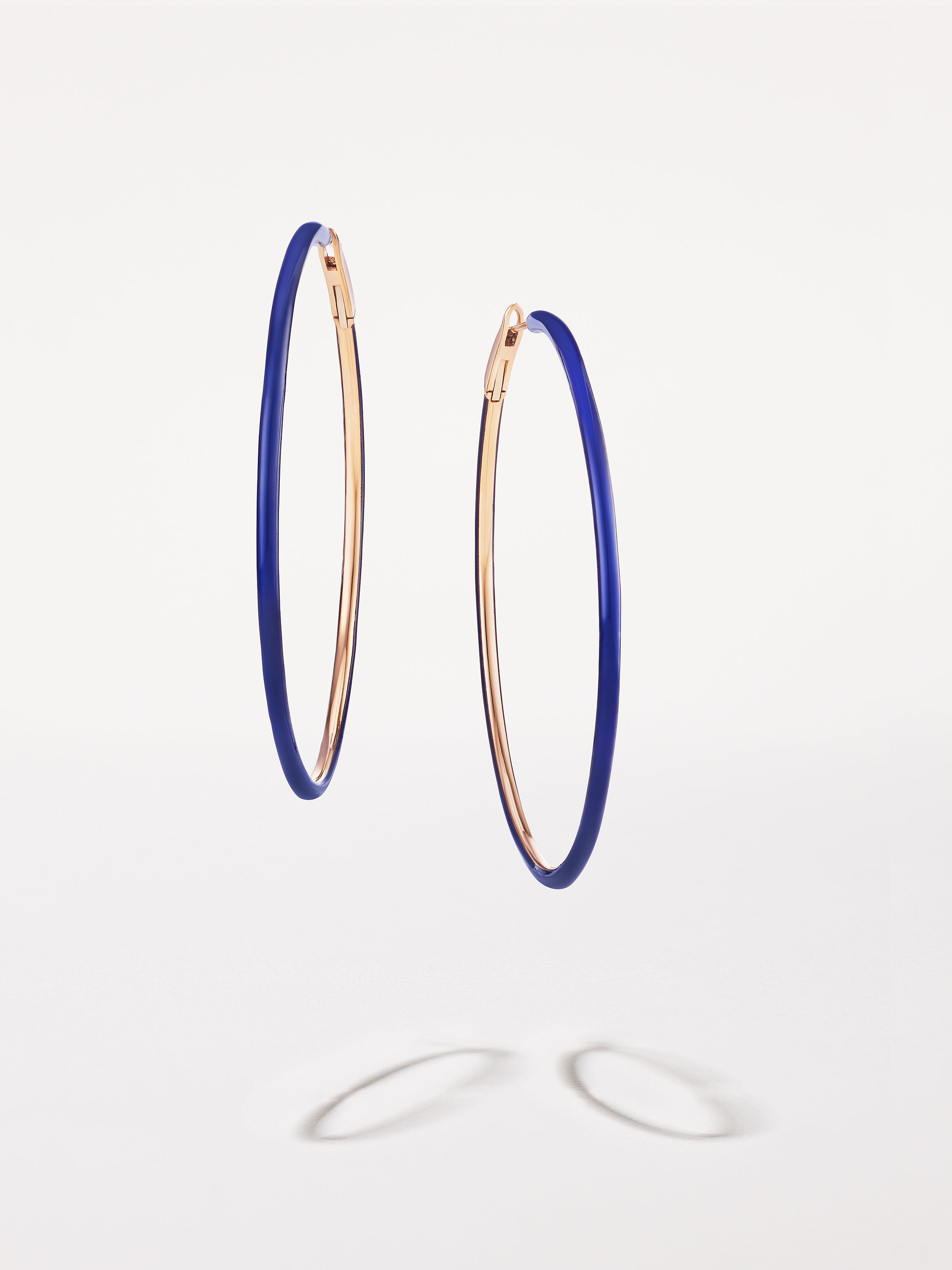 18K Rose Gold Large Royal Blue Enamel Hoops
