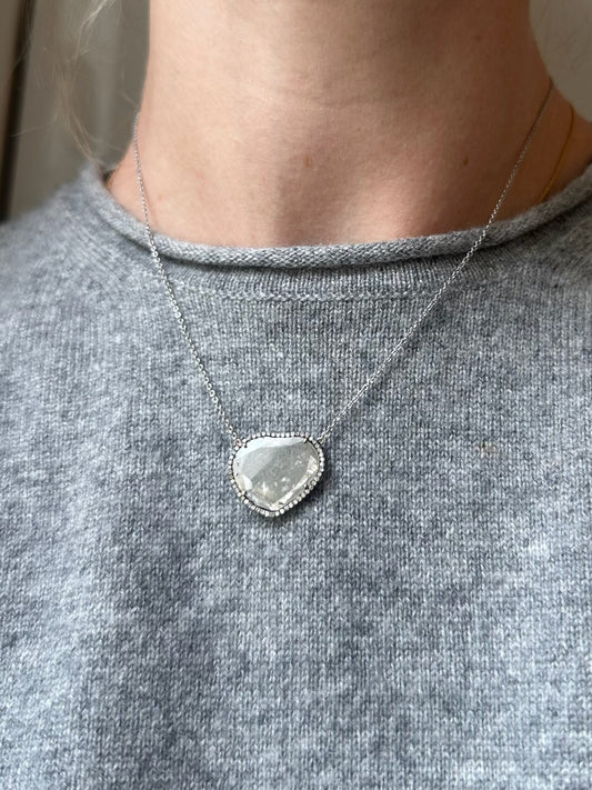 18K White Gold Slice Diamond Pendant with Pavé Diamonds