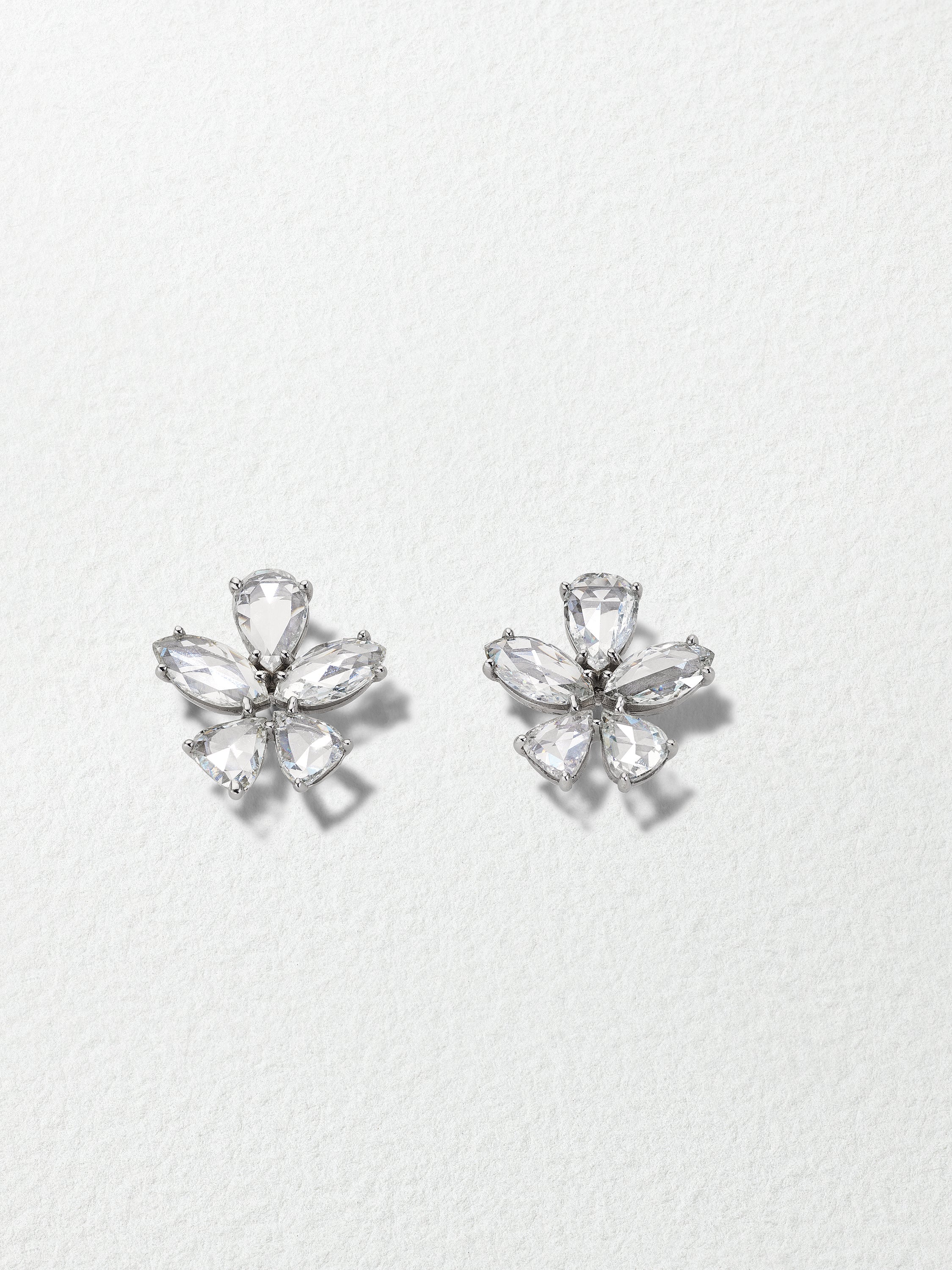 18K White Gold Rosecut Diamond Flower Studs