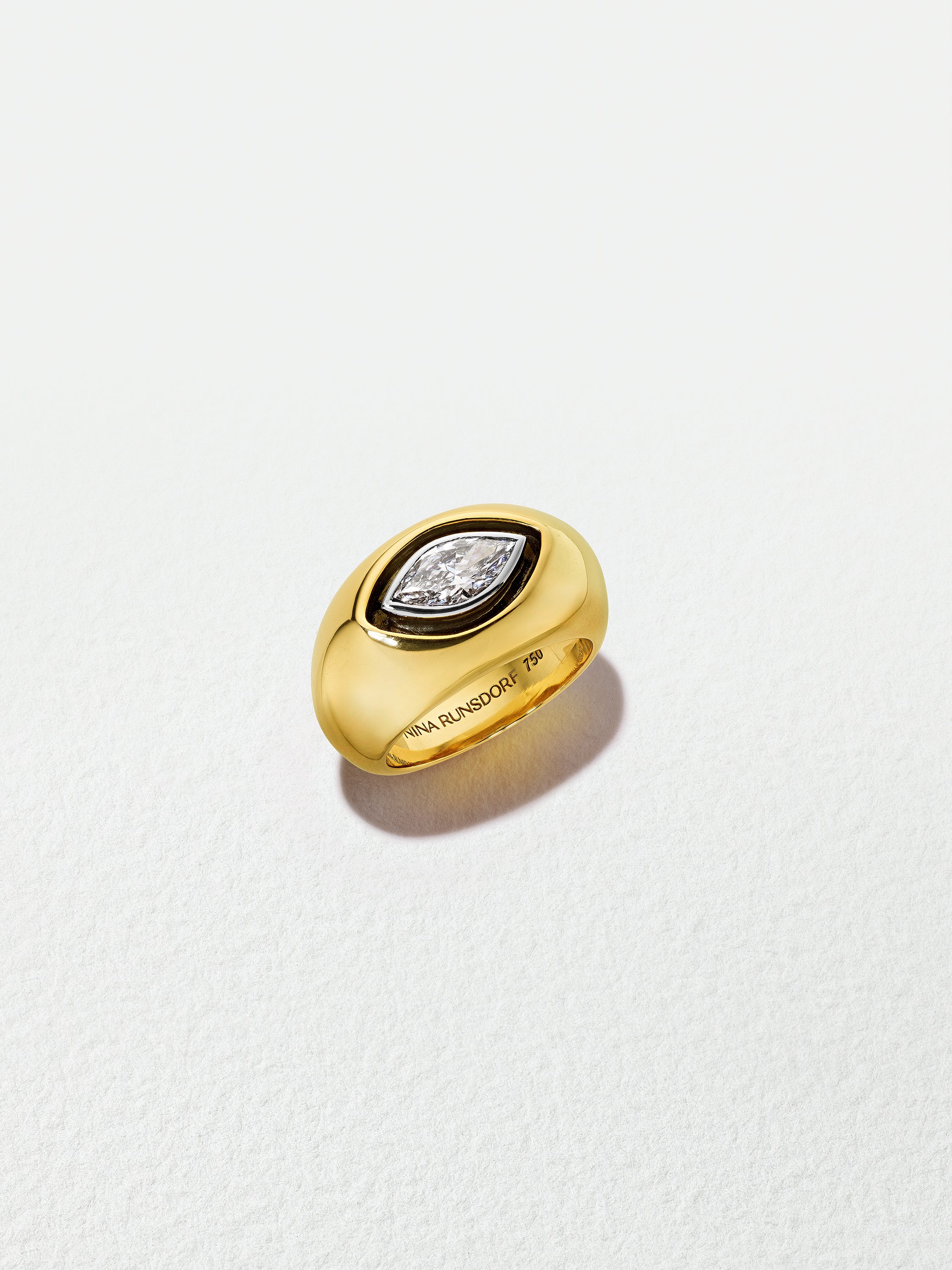 18K Yellow Gold Marquise Diamond Pinky Ring