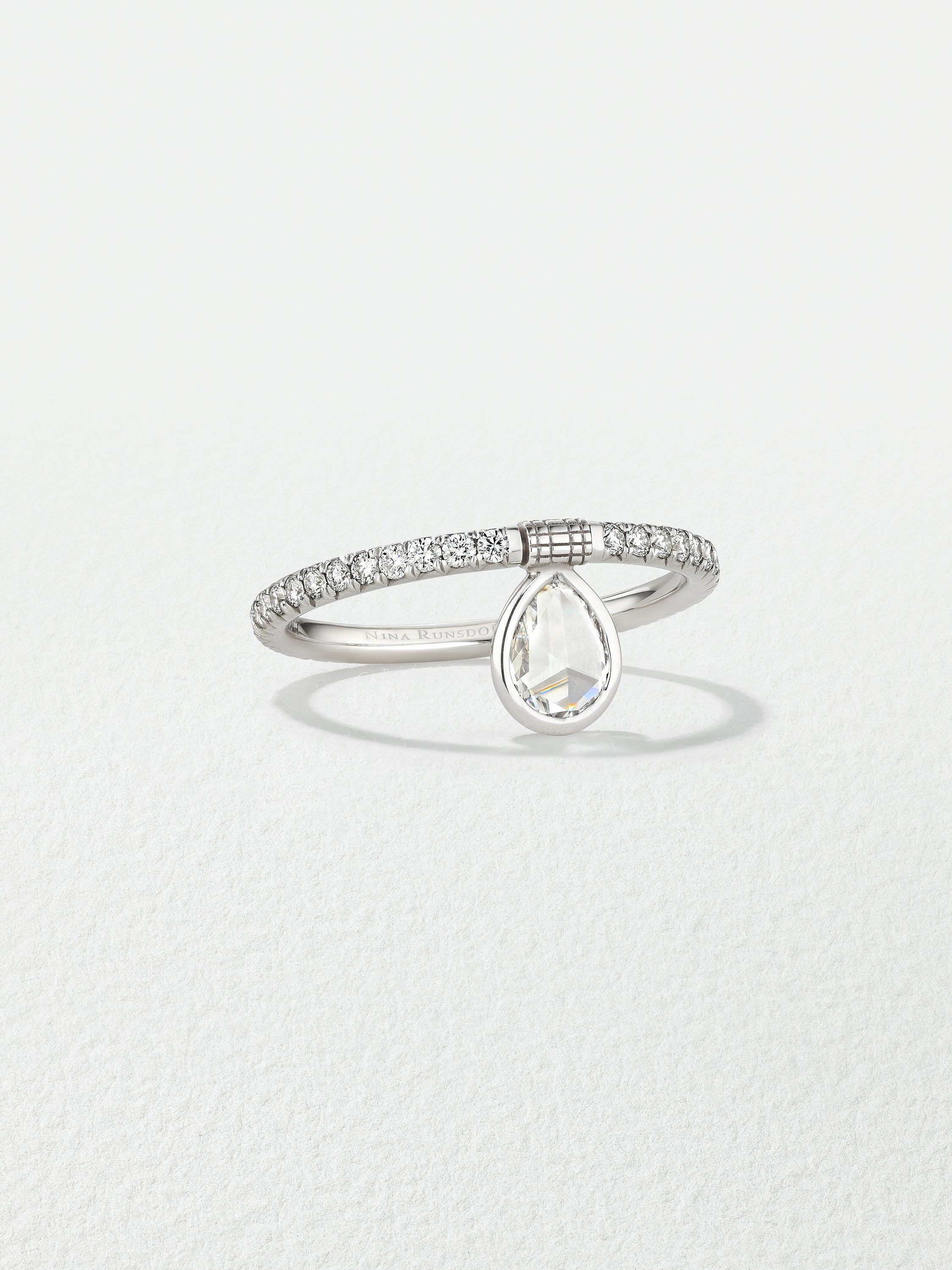 18K White Gold Rosecut Diamond Flip Ring with 1 Row Pavé Diamond Band