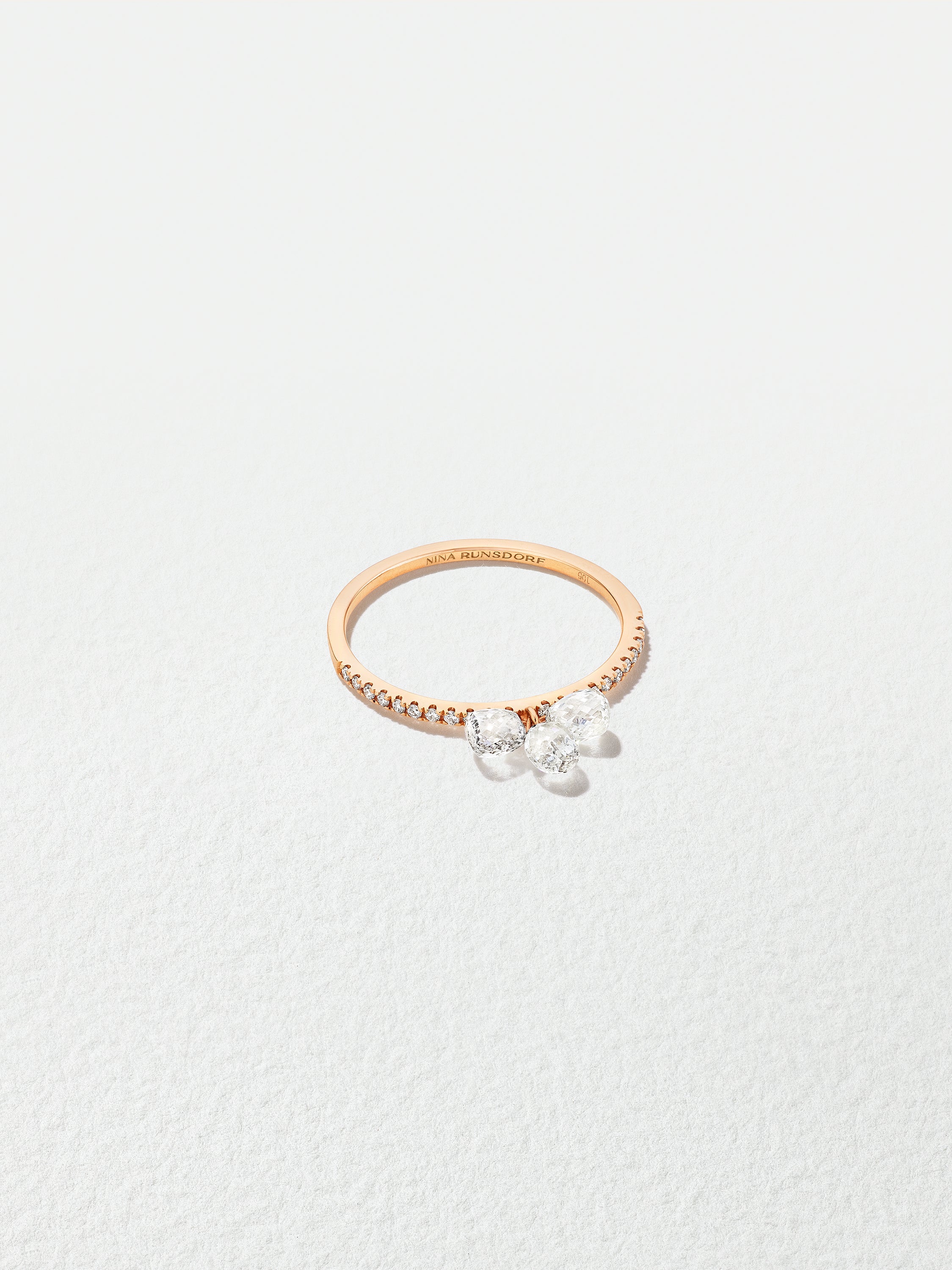18K Rose Gold Diamond Band with Briolette Diamond Cluster