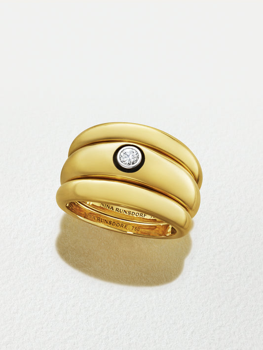 18K Yellow Gold Stacked Ring with 0.10ct Round Diamond