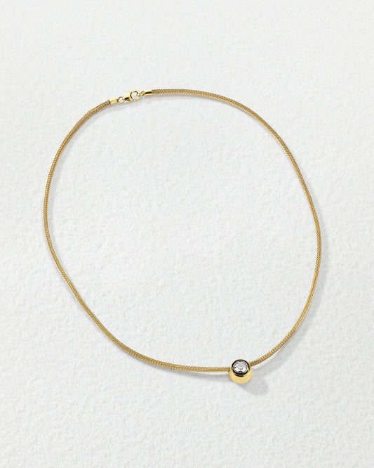 18K Yellow Gold Round Brilliant Cut Diamond Sliding Pendant Necklace