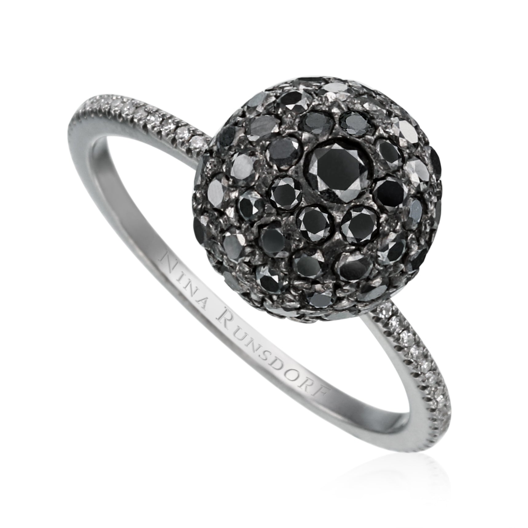 18K Blackened Gold Black Diamond Ball Ring