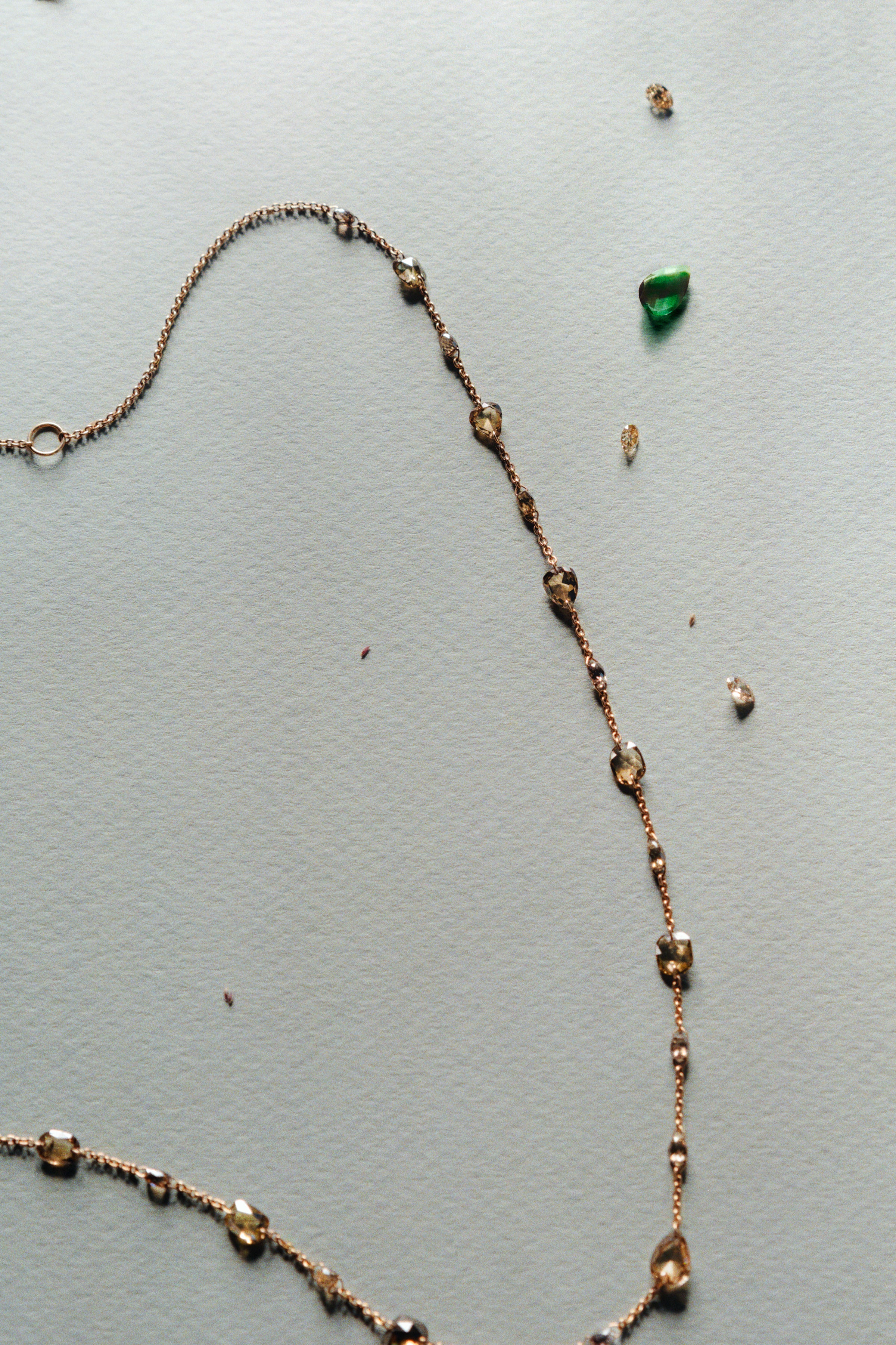 18K Rose Gold Brown Diamond Rosecut and Briolette Necklace