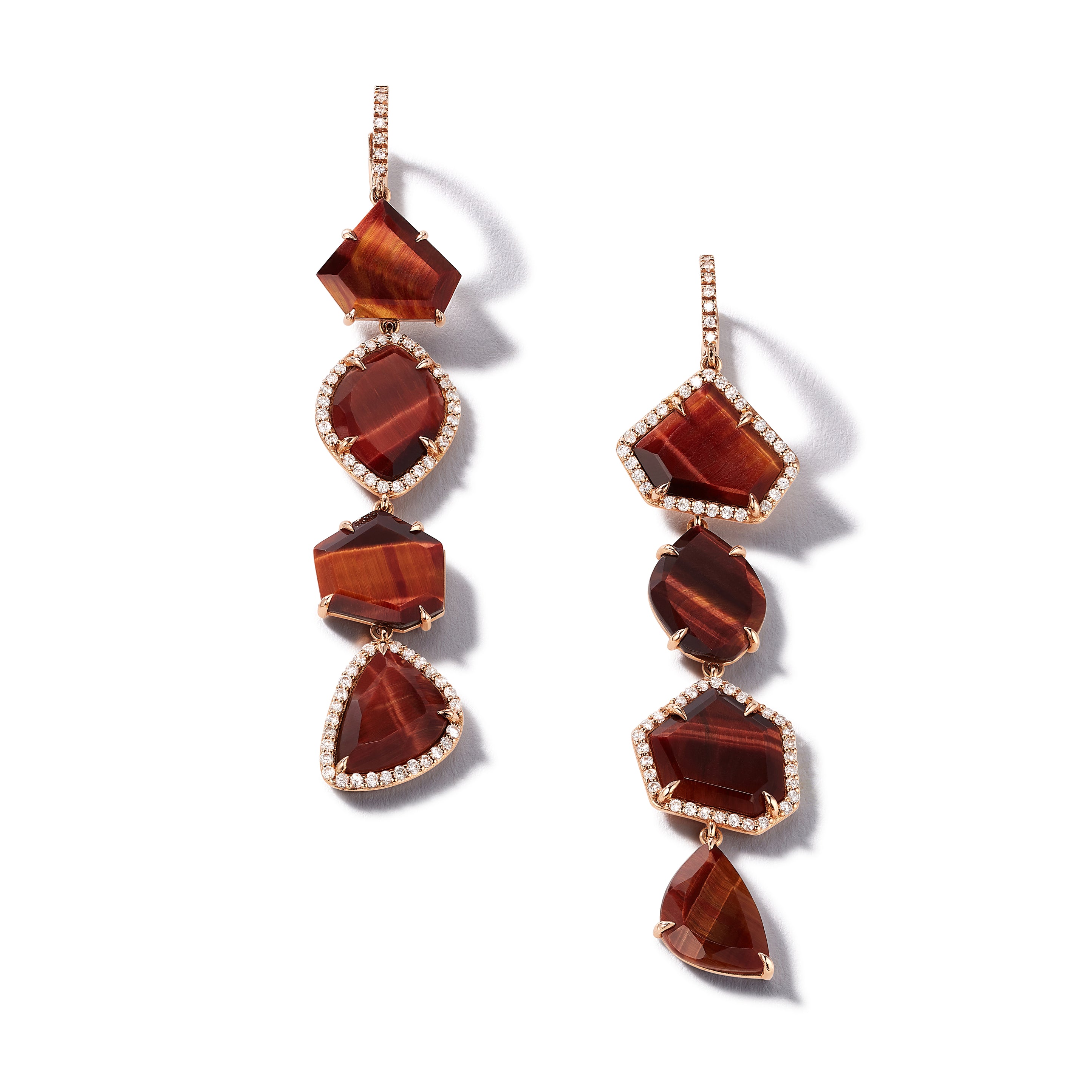18K Rose Gold 17.86ct Tiger Eye Earrings with Pavé Diamonds