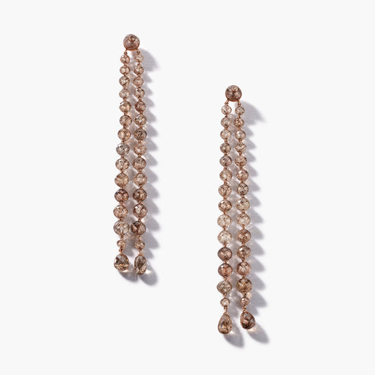 18K Rose Gold Brown Diamond Bead Earrings with Brown Diamond Briolettes