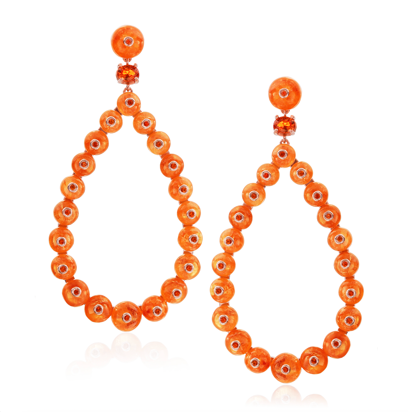 18K Rose Gold 61.70ct Spessartite Bead Frontal Hoop with Orange Sapphire Melee