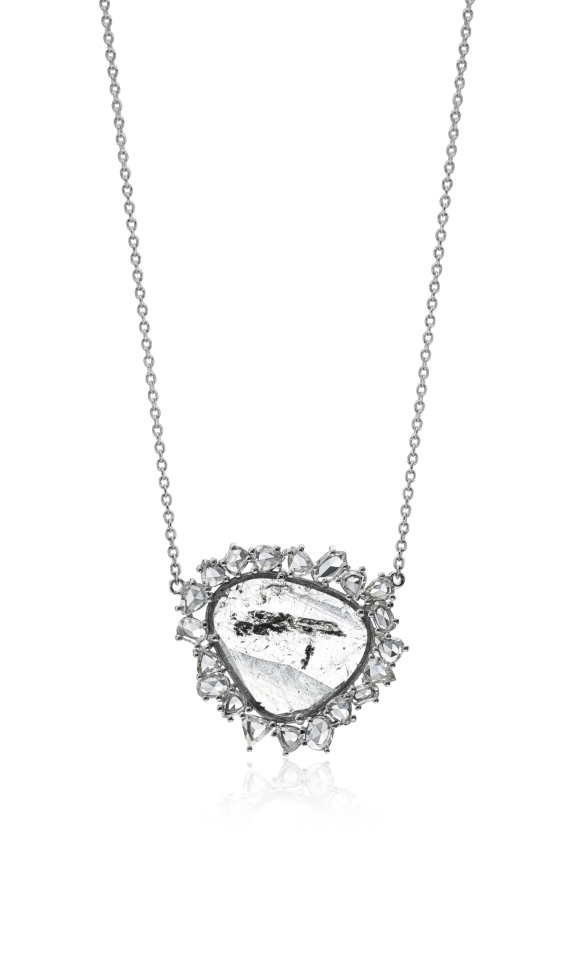 18K White Gold 2.04ct Slice Diamond and 1.70ct Mixshape Rosecut Diamond Pendant Necklace