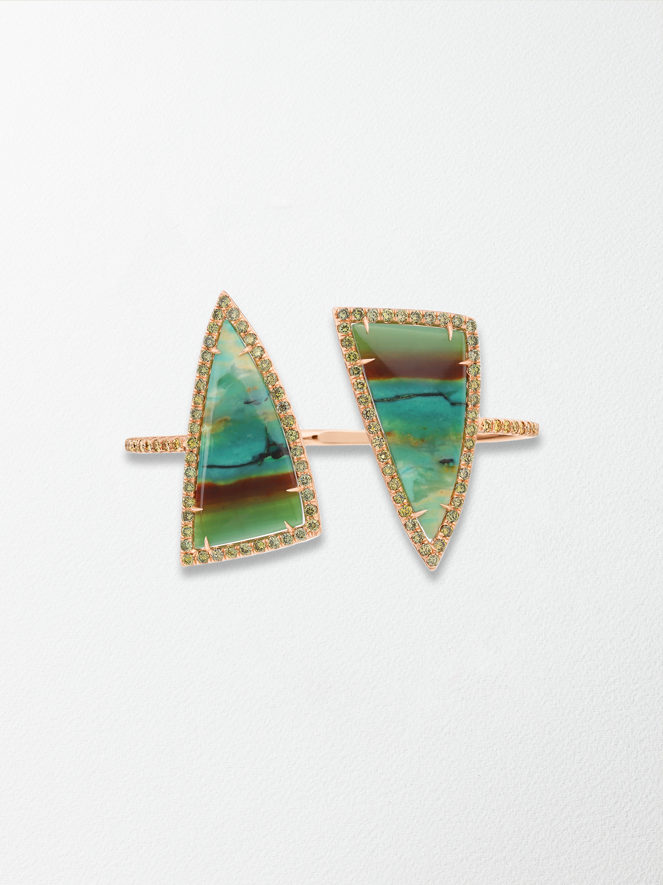 18K Rose Gold Opalized Wood and Green Diamond Pave Bangle