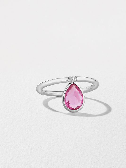 18K White Gold Mini Bright Pink Topaz Calla Flip Ring