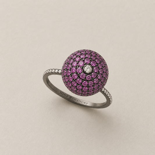 18K Blackened Gold Purple Sapphire Ball Ring