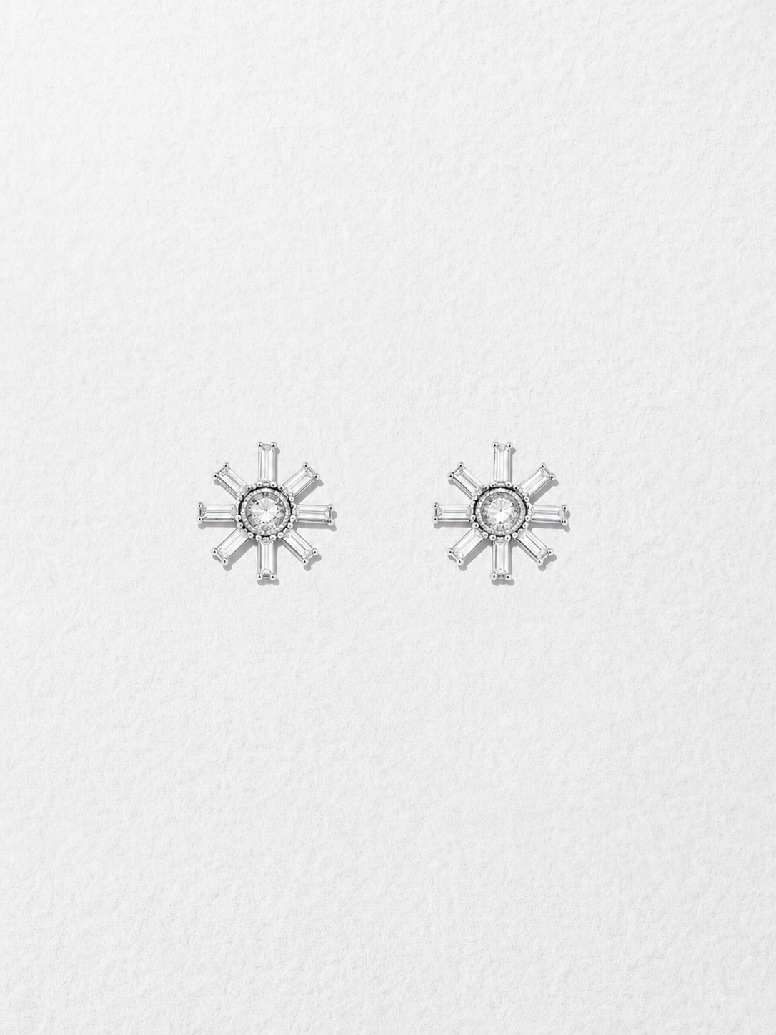 18K White Gold Straight Baguette Icy Diamond Stud