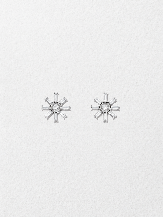 18K White Gold Straight Baguette Icy Diamond Stud