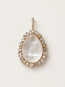 18K Rose Gold Rock Crystal Rosecut Modern Cut Diamond Pendant