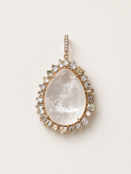 18K Rose Gold Rock Crystal Rosecut Modern Cut Diamond Pendant