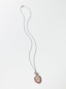 18K White Gold Slice Diamond and Grey Diamond Necklace with Red Enamel