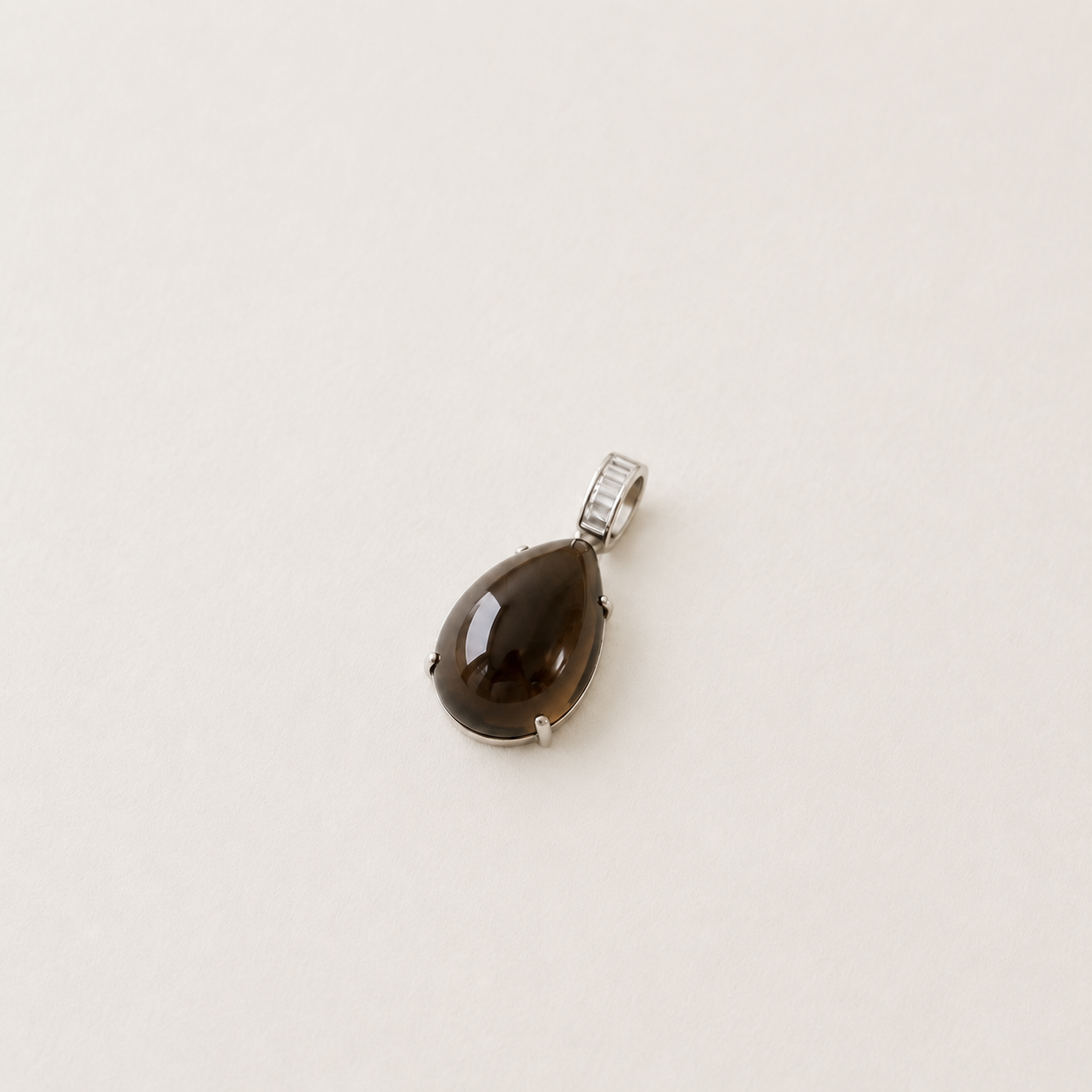 18K White Gold Smokey Brown Topaz and Baguette Pendant