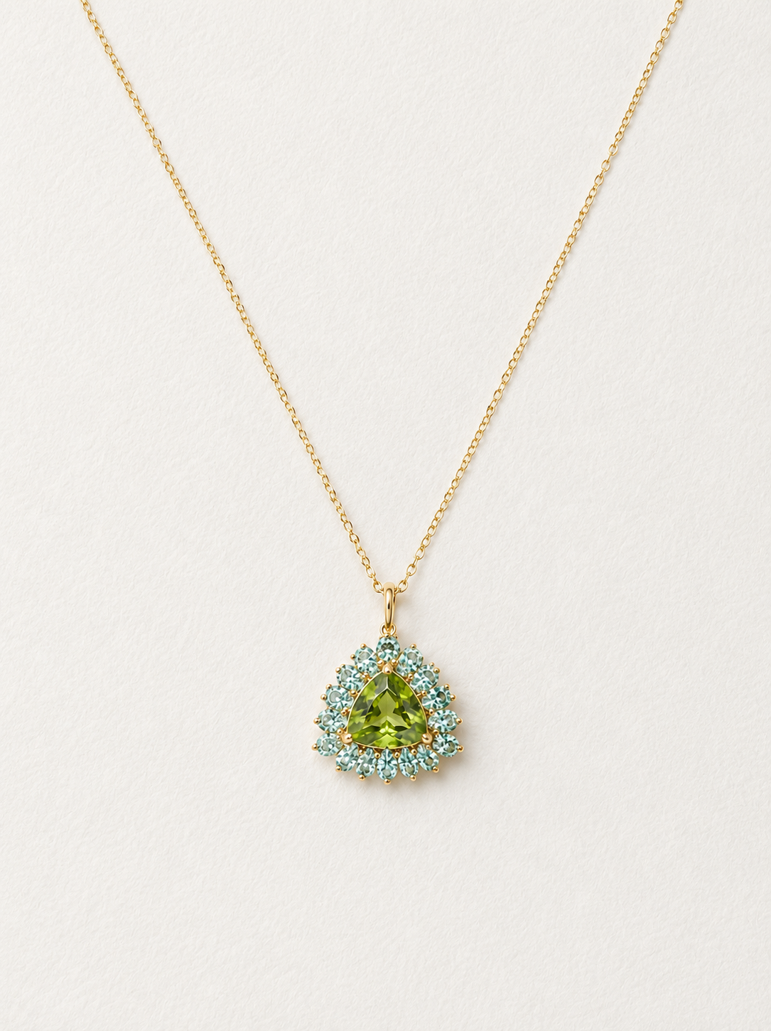18K Yellow Gold Peridot and Blue Topaz Charm on Cable Chain