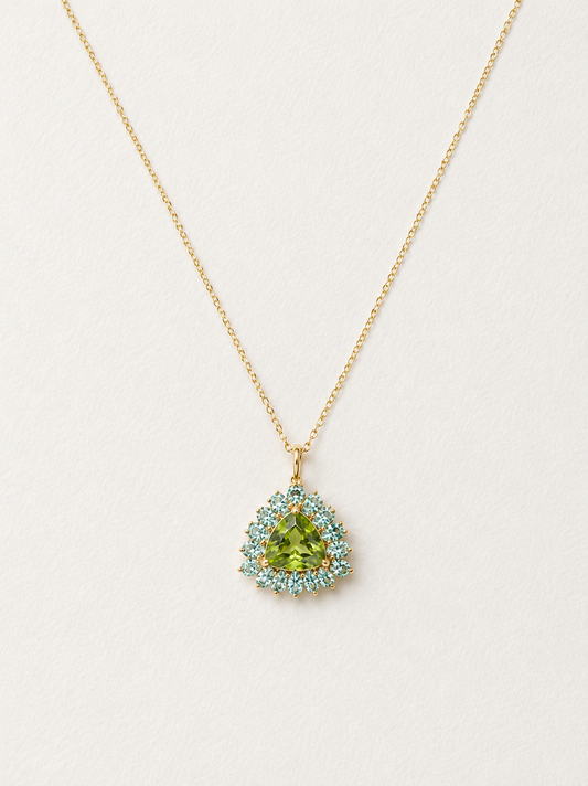 18K Yellow Gold Peridot and Blue Topaz Charm on Cable Chain