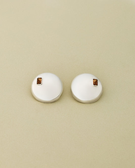 Dome Earring with Brown Topaz Emerald Cuts