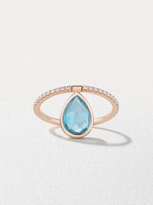 18K Rose Gold Medium Light Blue Topaz Flip Ring