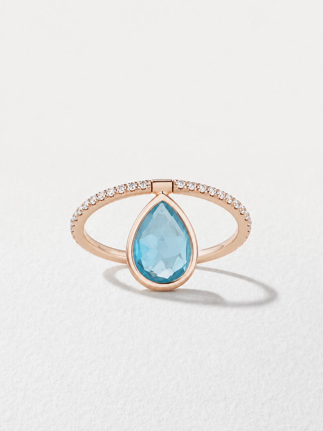 18K Rose Gold Medium Light Blue Topaz Flip Ring
