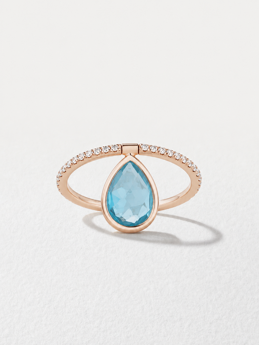 18K Rose Gold Medium Light Blue Topaz Flip Ring