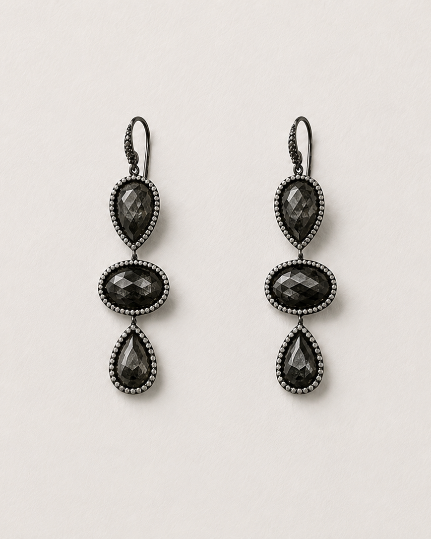 18K Blackened Gold Black Diamond Drop Earrings