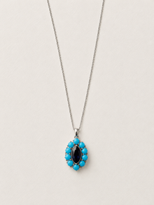 18K White Gold Blue Marquise and Turquoise Charm Necklace