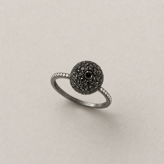 18K Blackened Gold Black Diamond Ball Ring