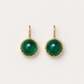 18K Yellow Gold Emerald Cabochon Single Drop Collet Set Earrings