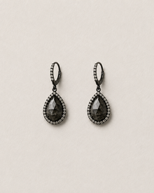 18K Blackened Gold Black Diamond Pearshape Single Drop Earrings