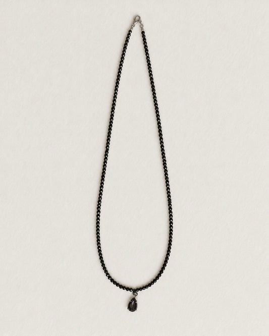18K White Gold Black Diamond Bead Necklace