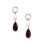 18K Yellow Gold Freshwater Pearl and Garnet Pearshape Dangle Earrings
