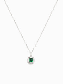 18K White Gold Emerald Cabochon Charm Necklace