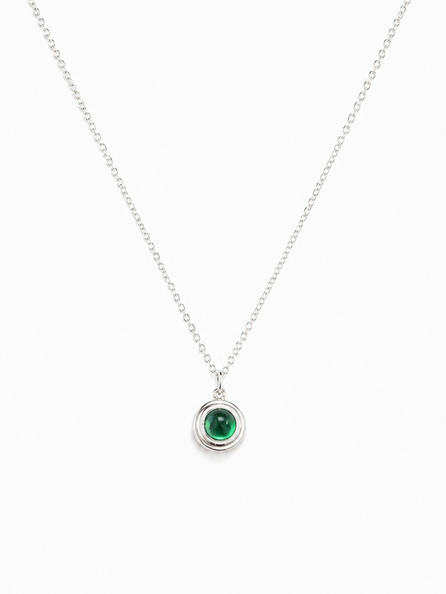 18K White Gold Emerald Cabochon Charm Necklace