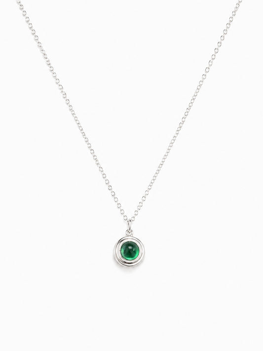 18K White Gold Emerald Cabochon Charm Necklace