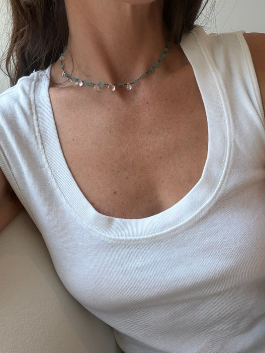 Apatite Column and Quartz Dewdrop Necklace