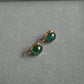 18K Yellow Gold Emerald Cabochon Single Drop Collet Set Earrings