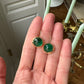 18K Yellow Gold Emerald Cabochon Single Drop Collet Set Earrings