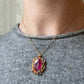 18K Yellow Gold Glass Ruby and Sapphire Charm