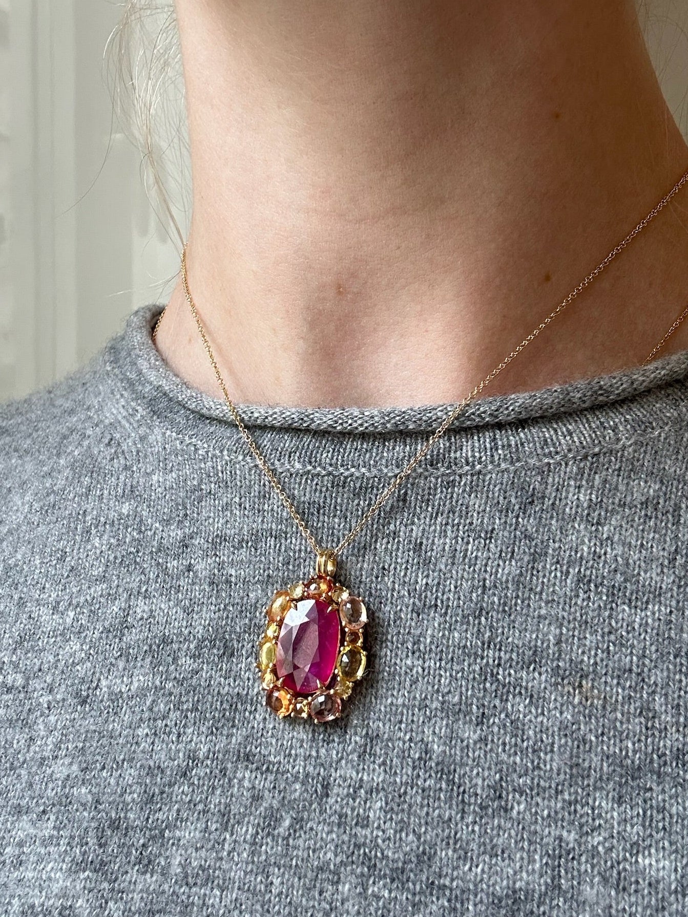 18K Yellow Gold Glass Ruby and Sapphire Charm