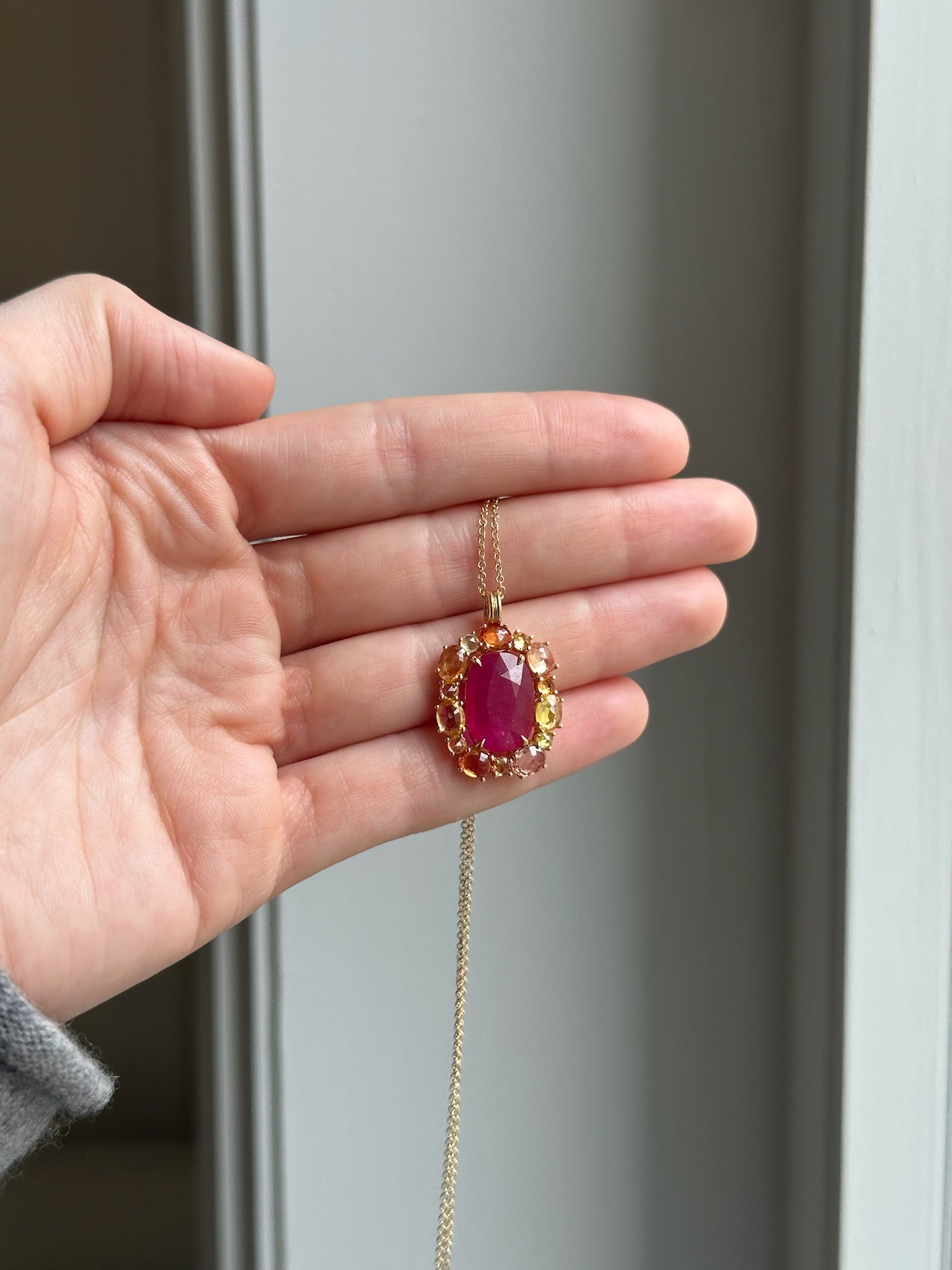 18K Yellow Gold Glass Ruby and Sapphire Charm