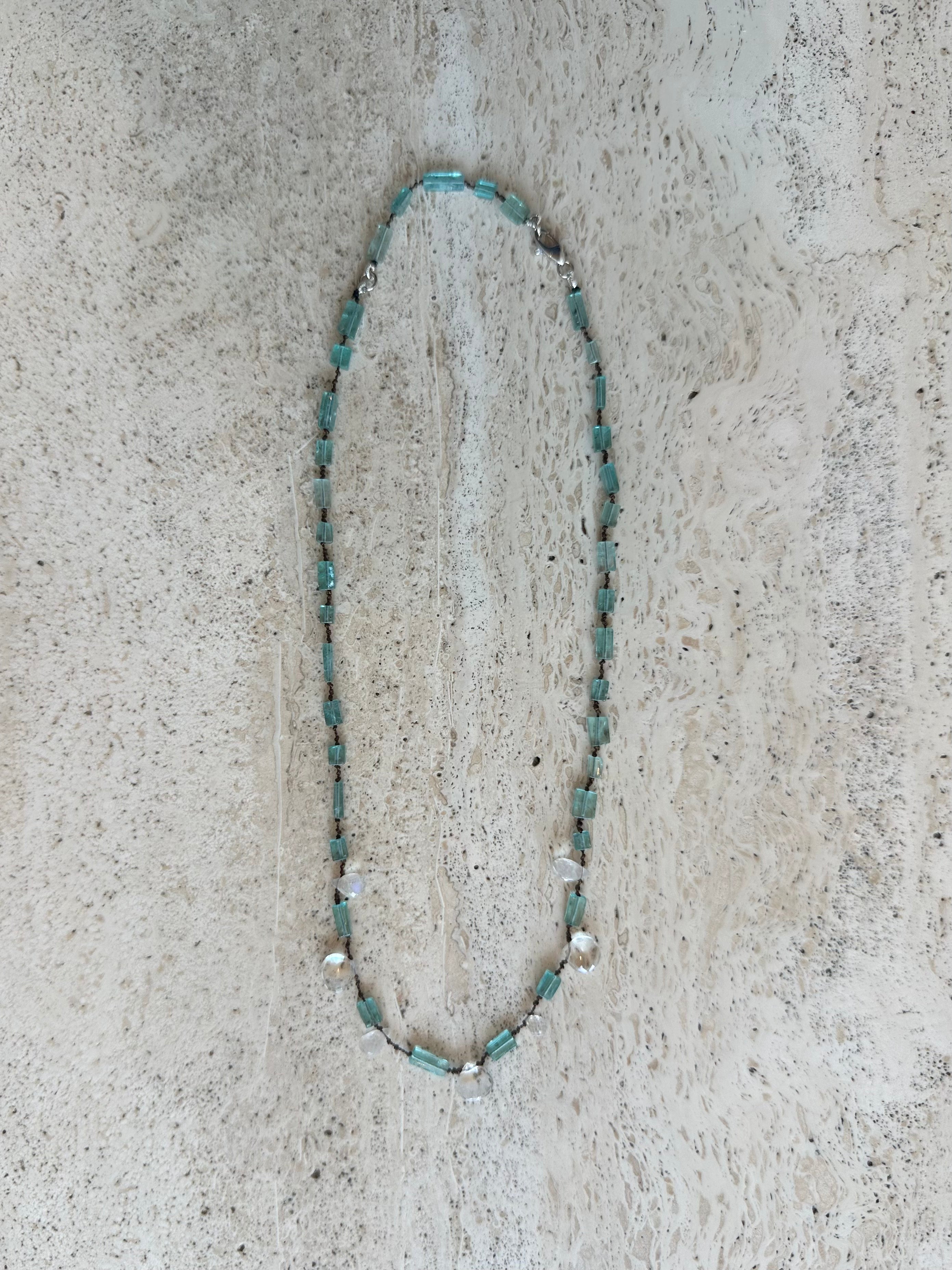 Apatite Column and Quartz Dewdrop Necklace
