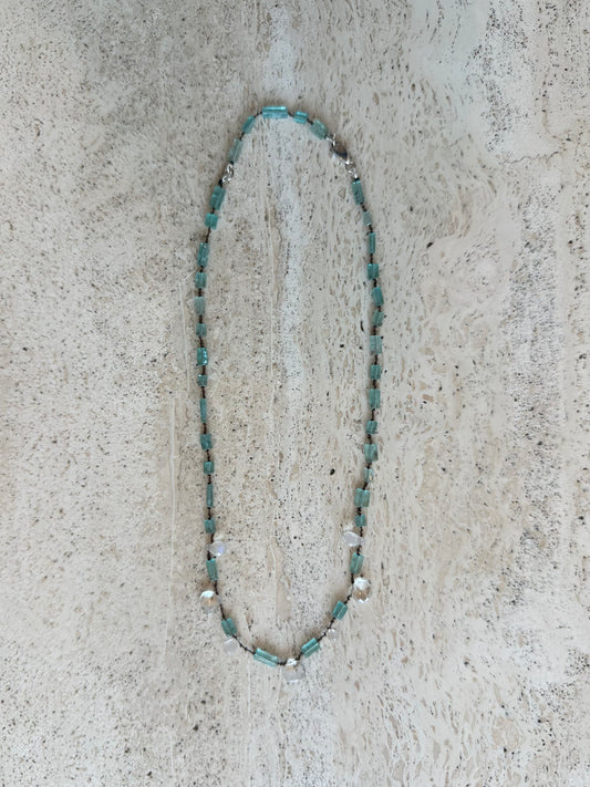 Apatite Column and Quartz Dewdrop Necklace