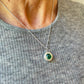 18K White Gold Emerald Cabochon Charm Necklace