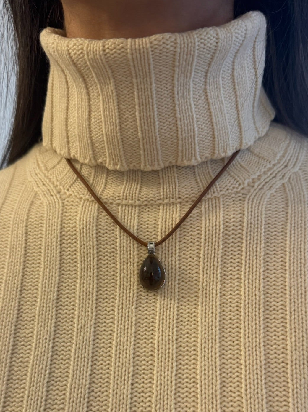 18K White Gold Smokey Brown Topaz and Baguette Pendant